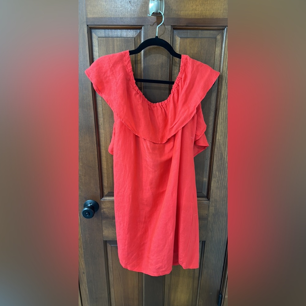 Coral/red, size Medium Tommy Bahama strapless linen dress